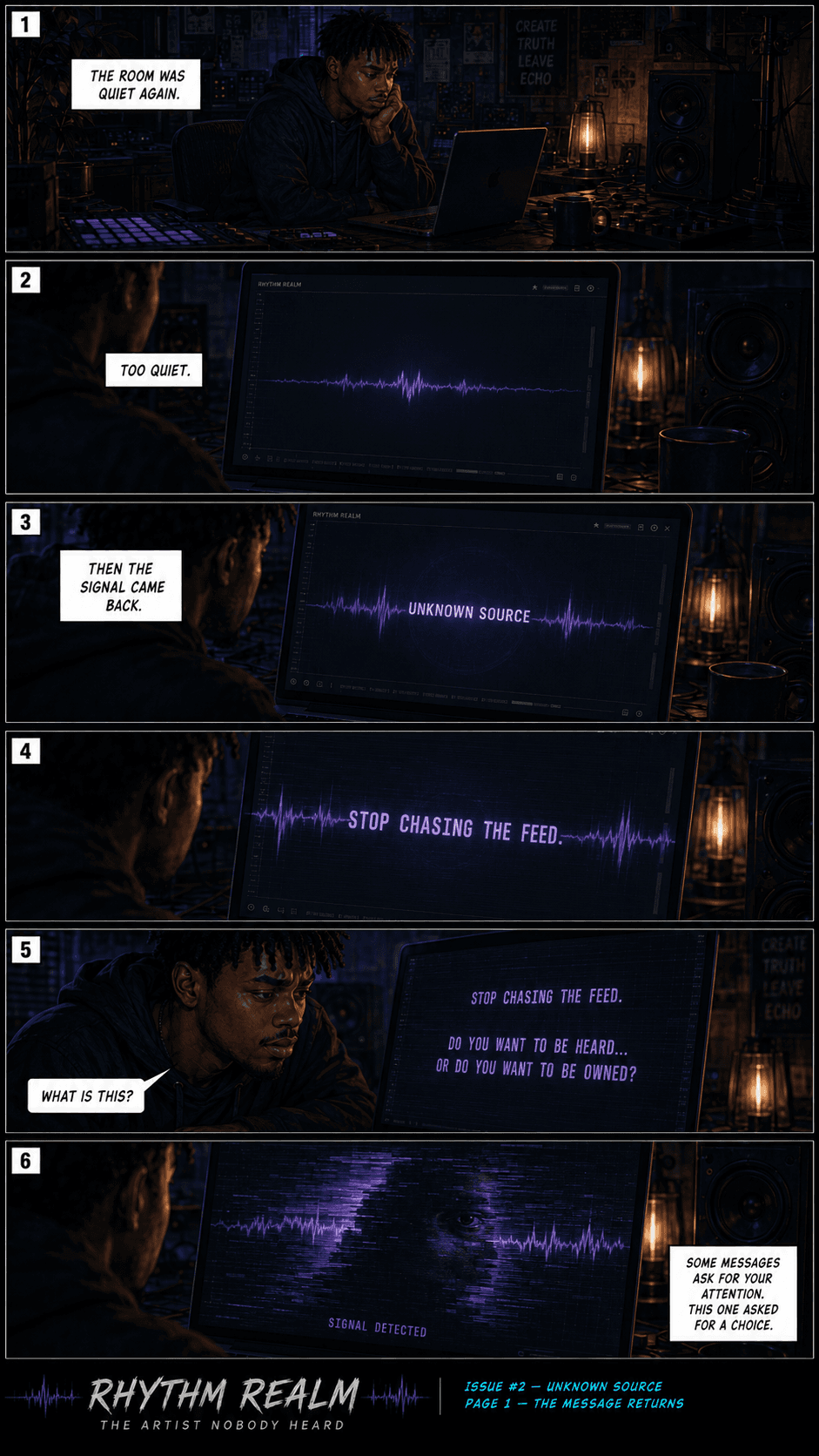The Artist Nobody Heard Issue #2 cover artwork showing Julian receiving the mysterious Unknown Source signal again.
