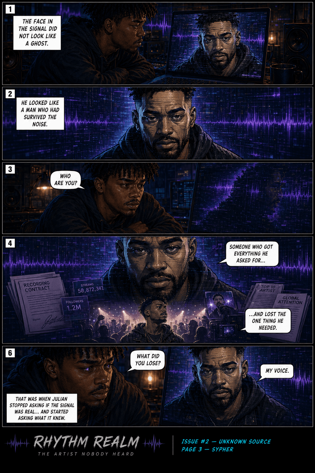 Comic page 3, SYPHER: SYPHER reveals that success cost him his artistic voice.